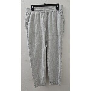J.Crew Women's Striped Linen Cotton Drawstring‎ Waist Pants Black White Size 8
